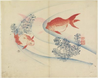 (Twee goudvissen in water), c. 1830 door Hogyoku